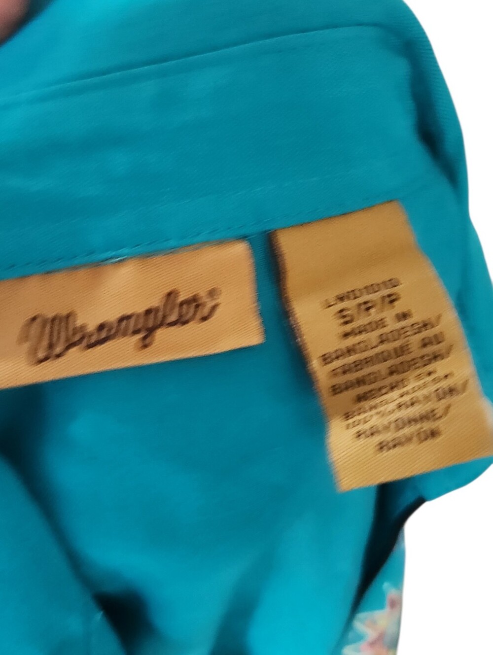 Wrangler Western Shirt Dress Small Turquoise Blue Long Sleeve Rodeo Embroidered - Picture 11 of 11